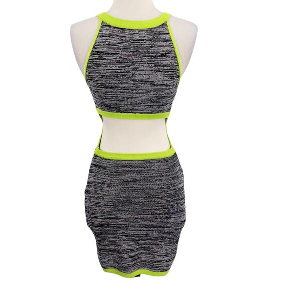 Baby Phat Cut out Back Gray & Neon Bodycon Mini Dress Size Med - Picture 4 of 6